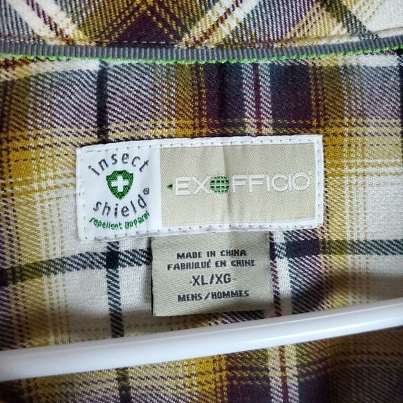 Exofficio Flannel Shirt Men's XL Brown Insect Shield Button Up Outdoor Camp - Picture 2 of 16